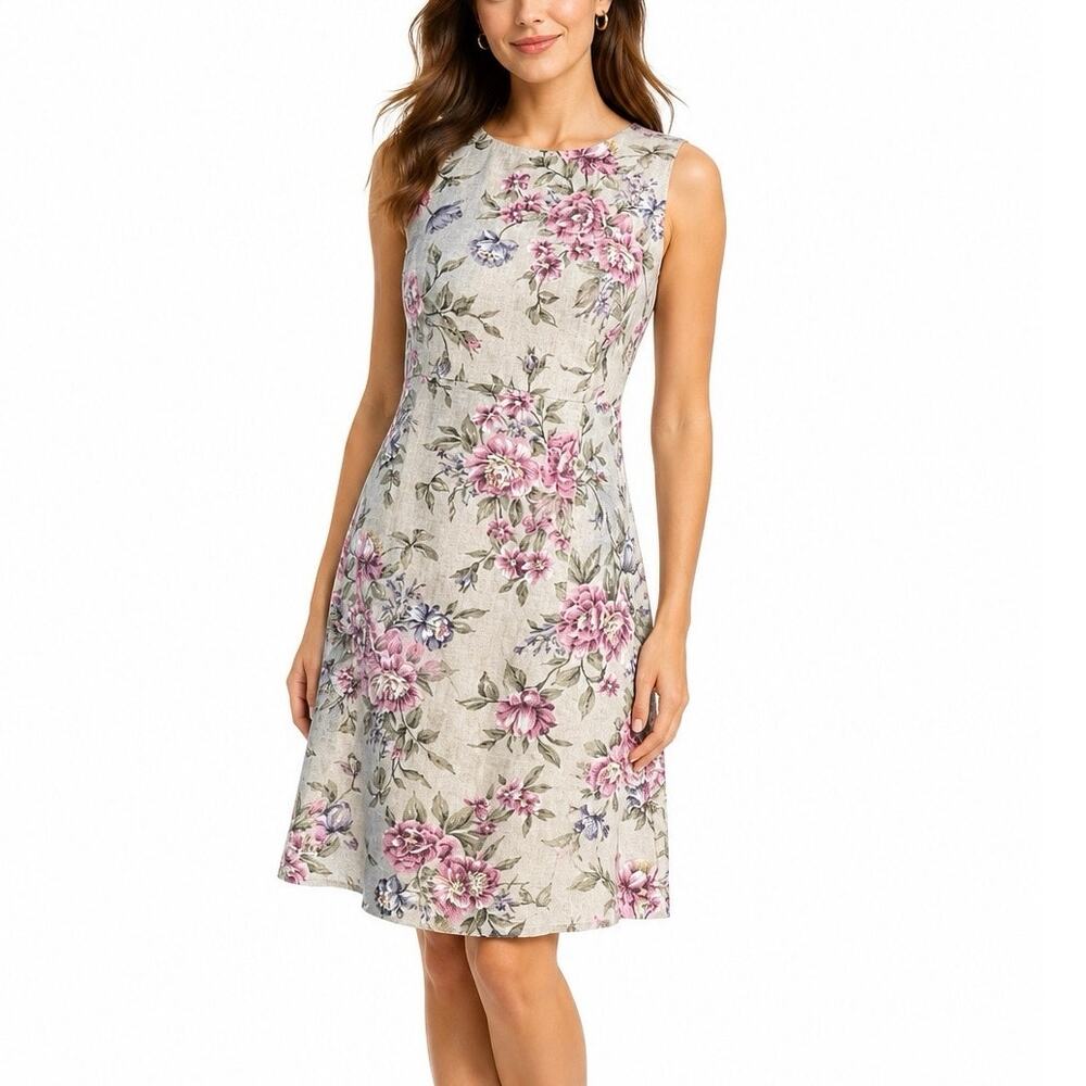All That Jazz Floral Linen Blend Sleeveless Tan Dress Cottagecore 90s Medium New